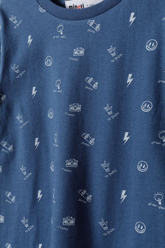 Graphic T-Shirt, Navy Blue, All-Over Print - 4