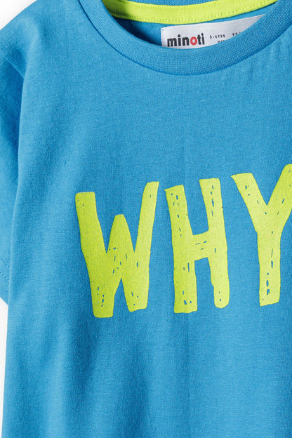 Short Sleeve T-Shirt, WHY! Print, Turquoise - 4