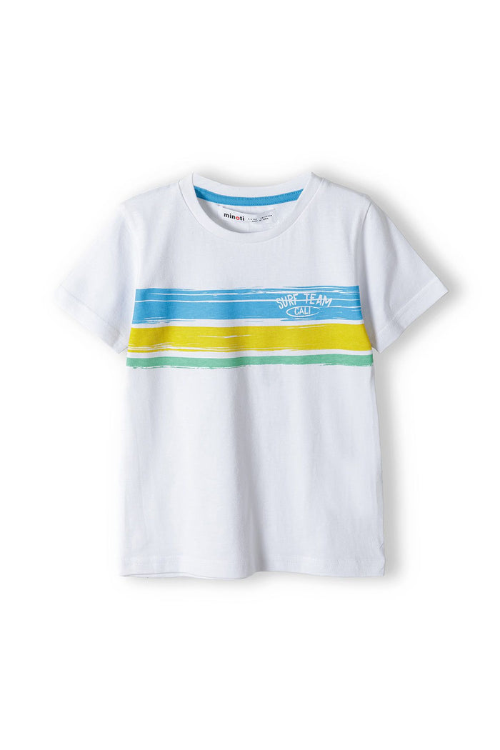 Short Sleeve T-Shirt, Surf Team Cali Stripes, White - 1