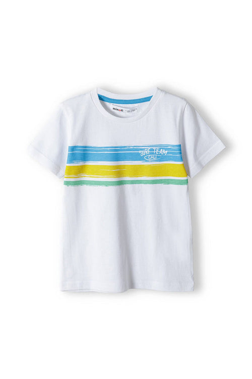 Short Sleeve T-Shirt, Surf Team Cali Stripes, White - 1