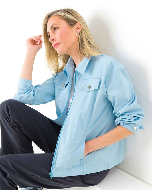 Chino Pure Cotton Twill Ladies Zip Jacket - Blue - The Classic Boutique