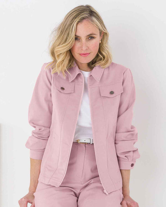 Chino Pure Cotton Twill Ladies Zip Jacket - Pink - The Classic Boutique
