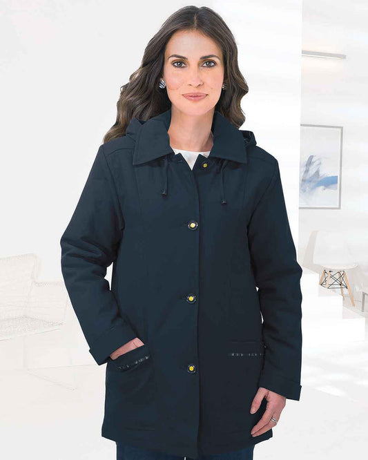 Clara Navy Showerproof Hooded Coat - The Classic Boutique