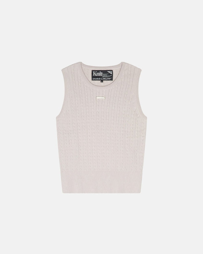 CLASSY KNIT TANK TOP - beige cable knit tank top, front view - Cold Culture