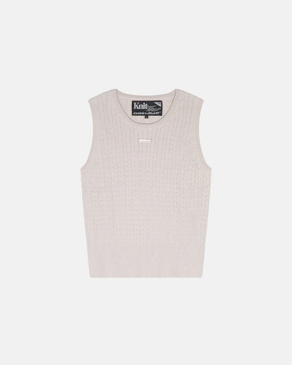 CLASSY KNIT TANK TOP - beige cable knit tank top, front view - Cold Culture