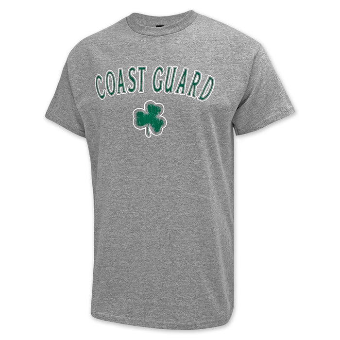 Gray t-shirt with 'COAST GUARD' text and a shamrock design on a white background