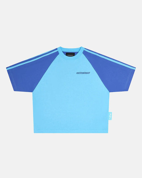 COMBO TEE BLUE - two-tone blue raglan tee, front view - Cold Culture