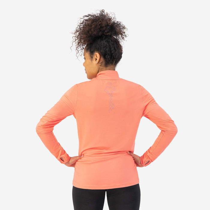 Rogelli Core hardlooptop lange mouw dames koraal gedragen achterkant.