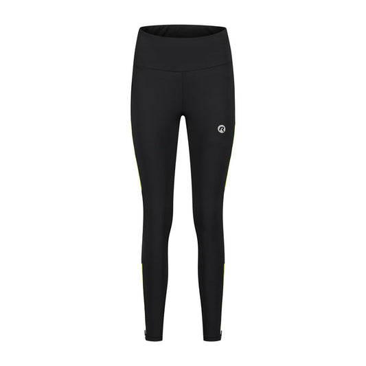 Rogelli Core lange gevoerde hardloopbroek dames zwart en geel voorkant.