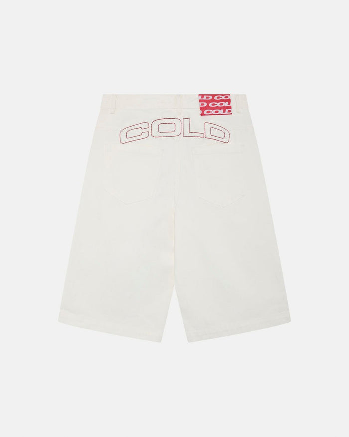 COWBOY SHORTS WHITE - white denim shorts, back view - Cold Culture