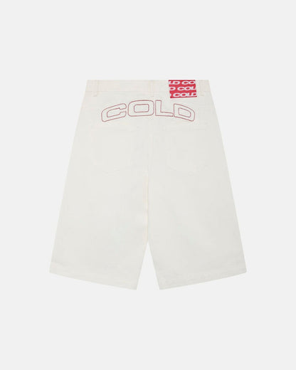 COWBOY SHORTS WHITE - white denim shorts, back view - Cold Culture