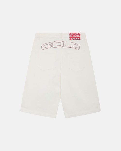 COWBOY SHORTS WHITE - white denim shorts, back view - Cold Culture