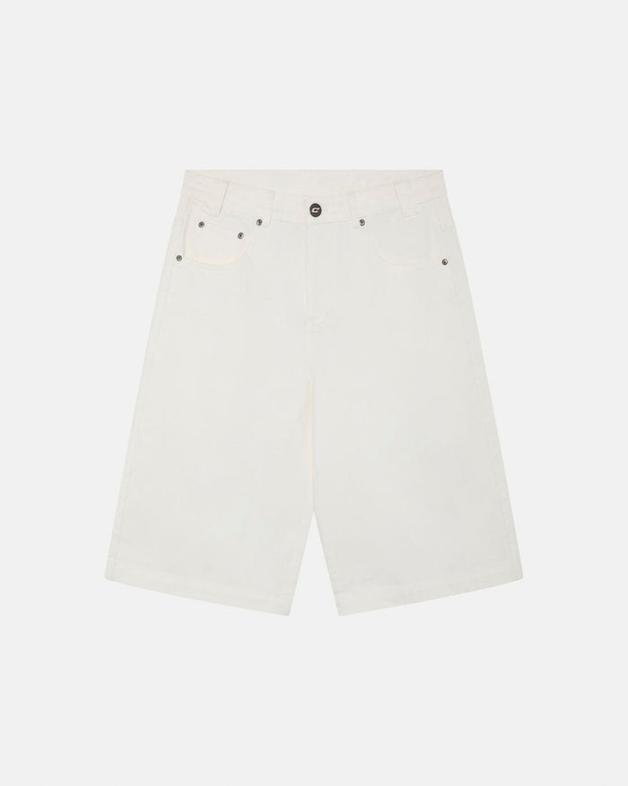 COWBOY SHORTS WHITE - white denim shorts, front view - Cold Culture