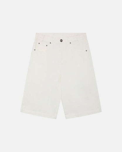 COWBOY SHORTS WHITE - white denim shorts, front view - Cold Culture
