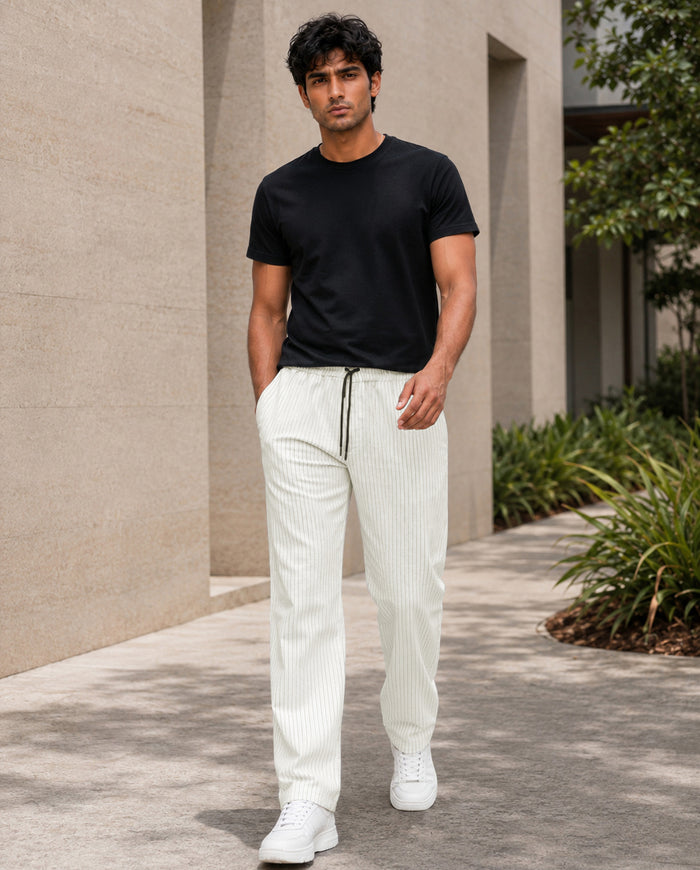 Cream Solid Pyjamas Pants For Men