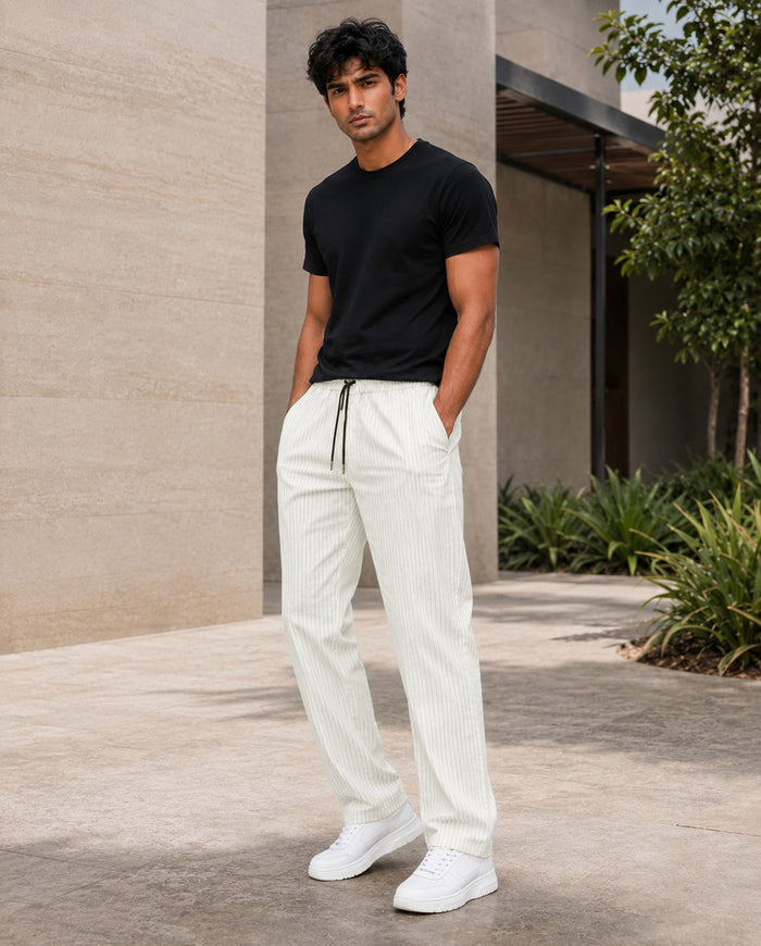 Cream Solid Pyjamas Pants For Men