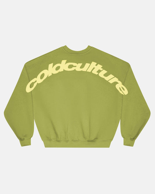 CURVED CREWNECK LIGHT GREEN - light green oversized crewneck sweatshirt, back view - Cold Culture