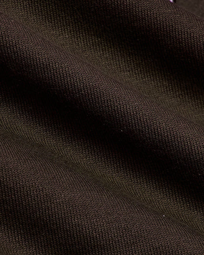 Dark Oak Fleece French Terry Pullover Hoodie close-up, showcasing knit texture.