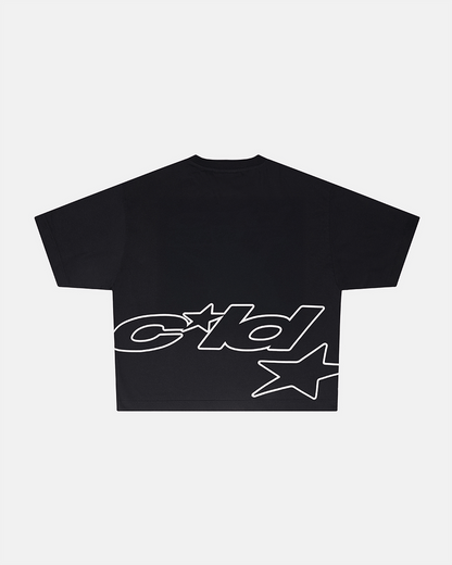 DEFENSE TEE BLACK - black oversized tee, back view - Cold Culture