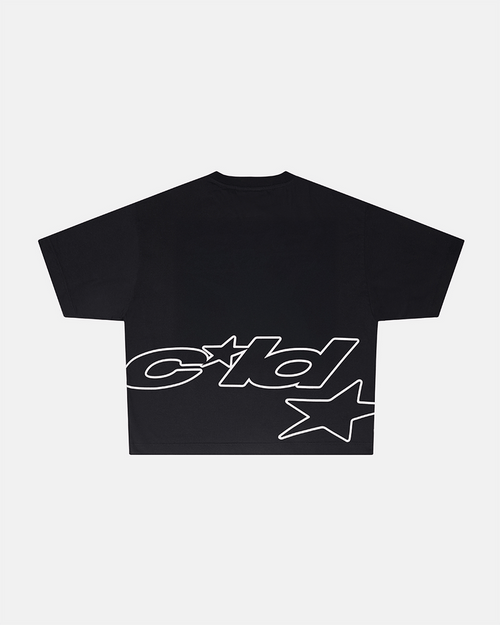 DEFENSE TEE BLACK - black oversized tee, back view - Cold Culture