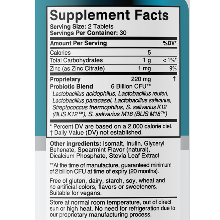 Dental Oral Probiotics with BLIS K12 & M18 – 7 Strains, 6 Billion CFU (Mint Flavor)