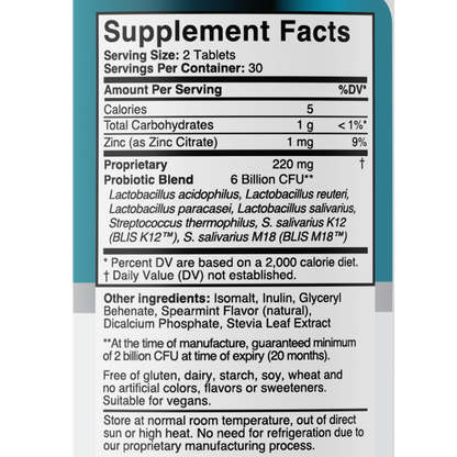 Dental Oral Probiotics with BLIS K12 & M18 – 7 Strains, 6 Billion CFU (Mint Flavor)