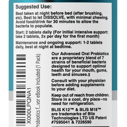 Dental Oral Probiotics with BLIS K12 & M18 – 7 Strains, 6 Billion CFU (Mint Flavor)