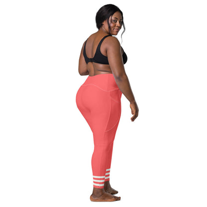 Descendants of the Island Coral White Stripes Crossover leggings with pockets