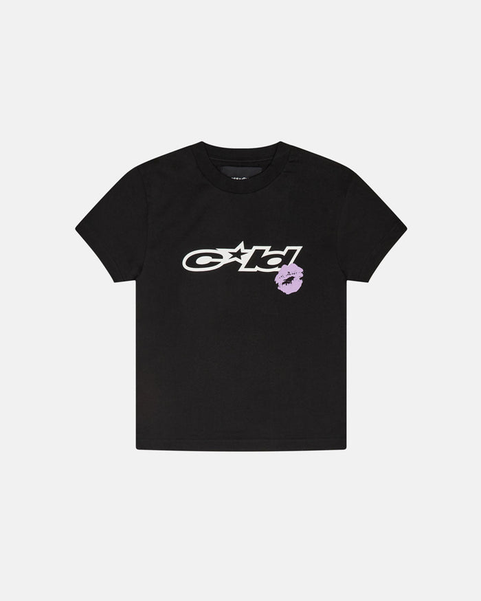 DESIRE TEE BLACK - black graphic print tee, front view - Cold Culture