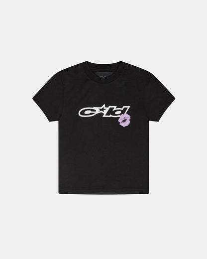 DESIRE TEE BLACK - black graphic print tee, front view - Cold Culture