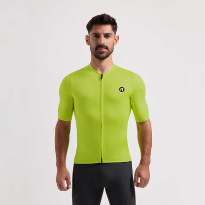 Rogelli Distance fietsshirt korte mouw heren lime gedragen voorkant.