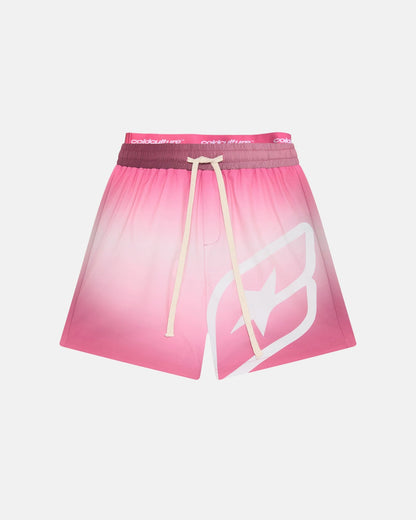 DOUBLE WAIST SWIM SHORTS GRADIENT PINK - pink gradient swim shorts, front view - Cold Culture