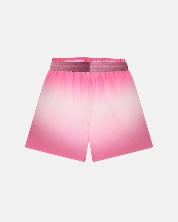 DOUBLE WAIST SWIM SHORTS GRADIENT PINK - pink gradient swim shorts, back view - Cold Culture