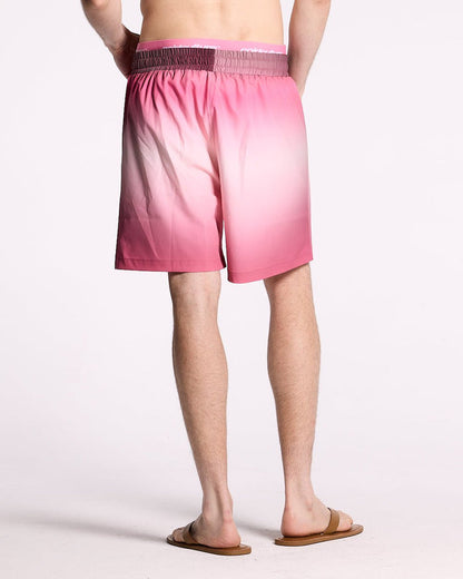 DOUBLE WAIST SWIM SHORTS GRADIENT PINK - pink gradient swim shorts, back view on male model - Cold Culture
