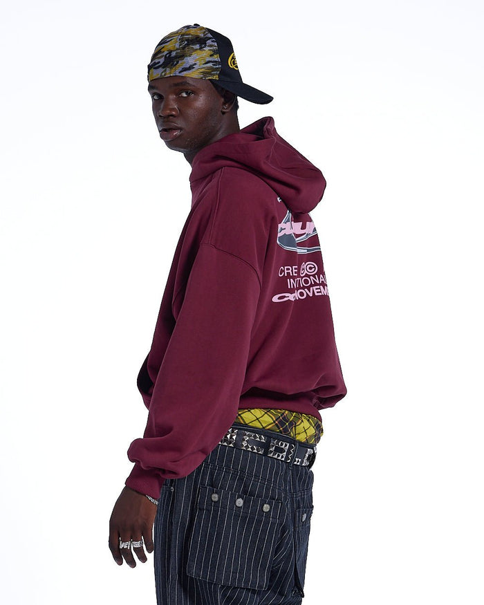DYNAMIC HOODIE BURGUNDY - burgundy oversized hoodie, side view - Cold Culture #man
