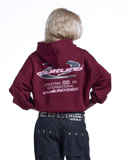 DYNAMIC HOODIE BURGUNDY - burgundy oversized hoodie, back view on female model - Cold Culture #woman
