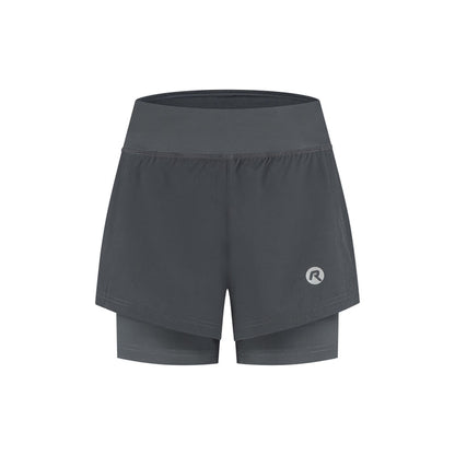 Rogelli Essential 2-in-1 korte hardloopbroek dames grijs voorkant.