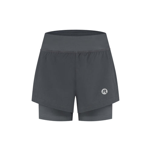 Rogelli Essential 2-in-1 korte hardloopbroek dames grijs voorkant.