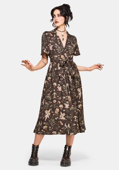 Faela Fairy Tie Waist Wrap Midi Dress UK 6