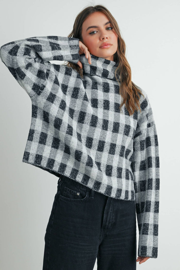 Fall Check Turtleneck Sweater - Intimate Whispers