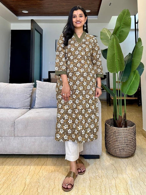 Fancy V-Neck Cotton Kurta