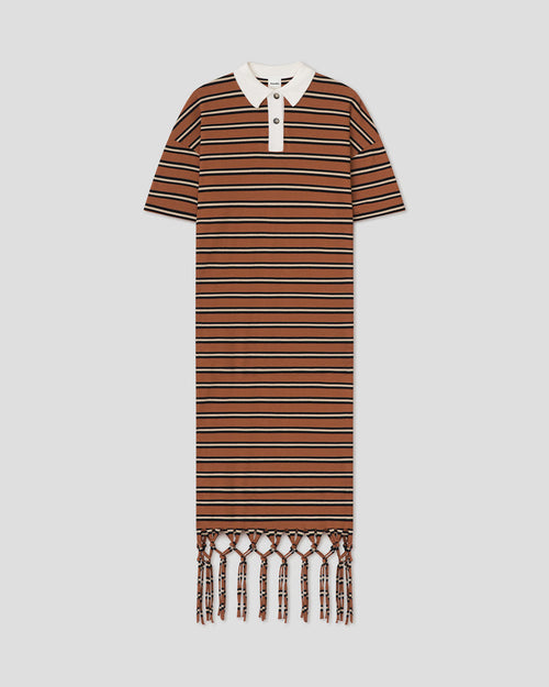 Farid - Fringed maxi dress - Tan/White/Black