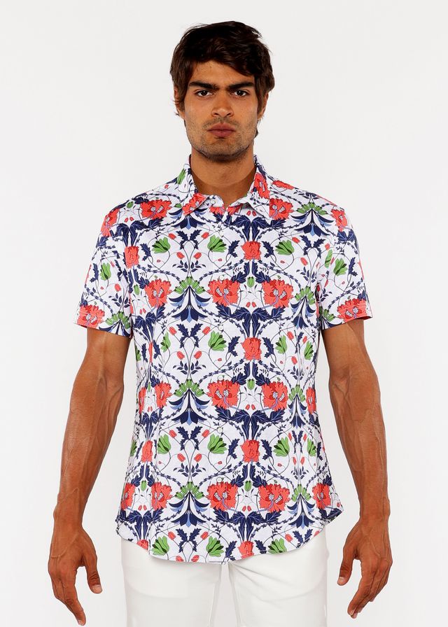 FLORAL PRINT STRETCH KNIT SHIRT