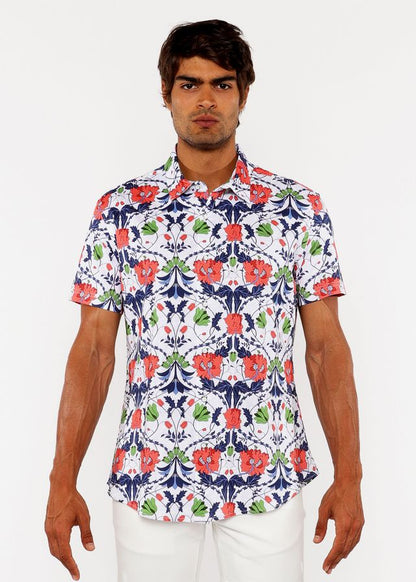 FLORAL PRINT STRETCH KNIT SHIRT