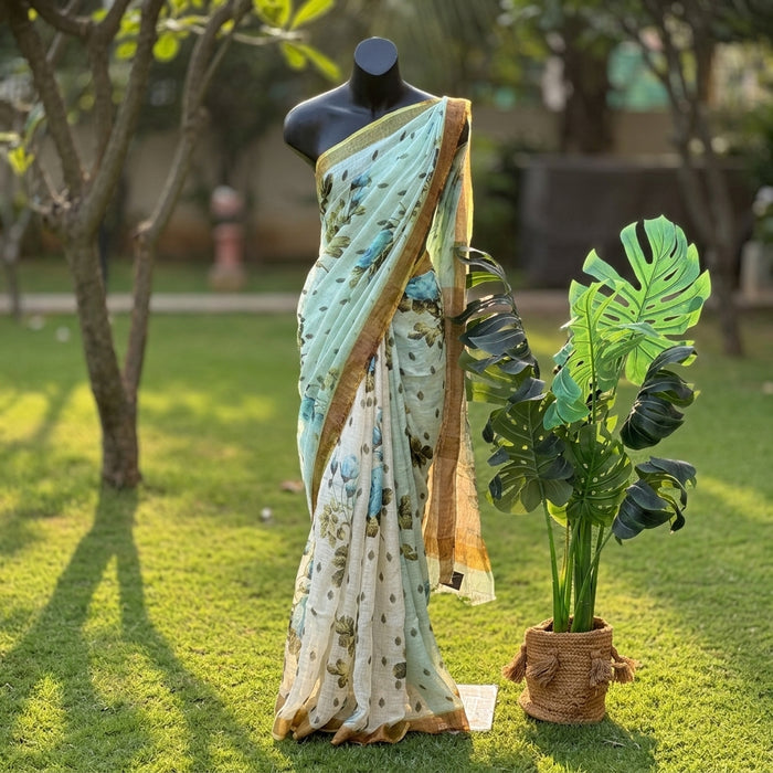 Floral Printed Linen saree