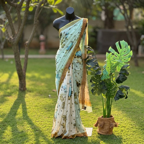 Floral Printed Linen saree