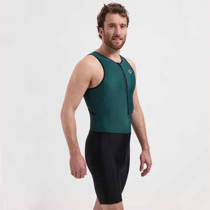 Rogelli Florida triathlonpak zonder mouwen zwart en donkergroen heren gedragen voorkant.