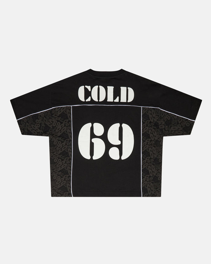 GAME PLAYER TEE BLACK - black jersey style tee, back view - Cold Culture