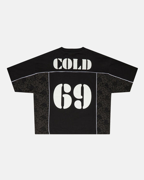 GAME PLAYER TEE BLACK - black jersey style tee, back view - Cold Culture