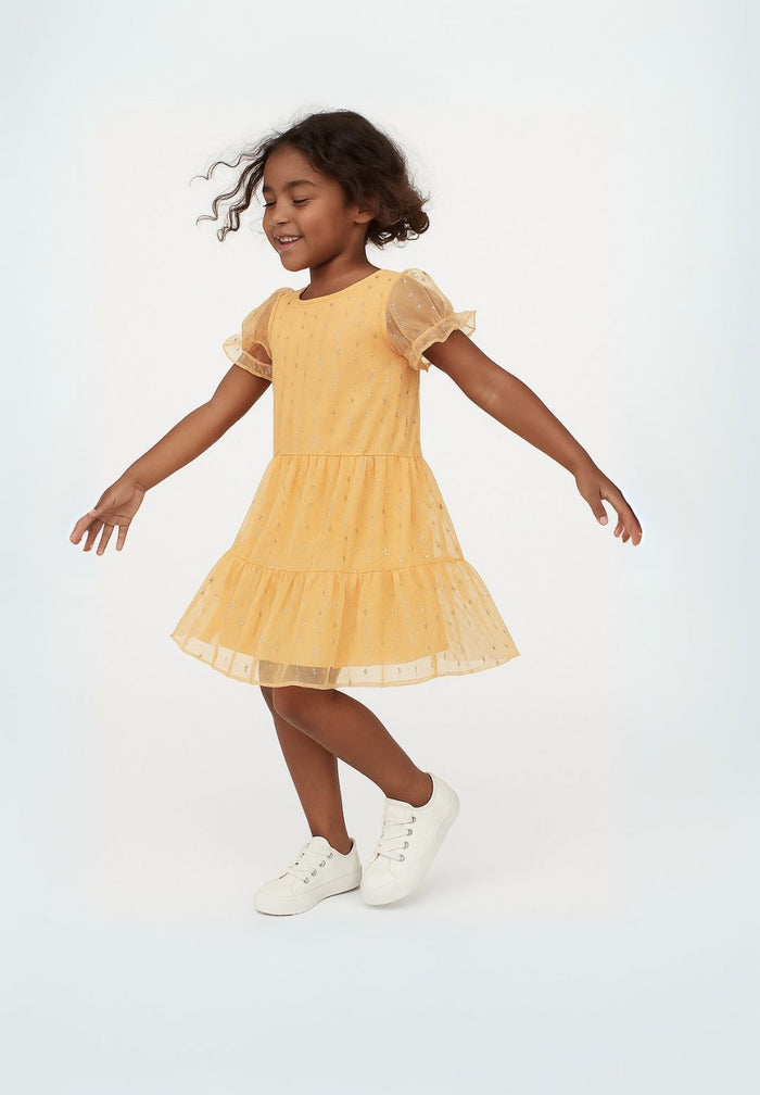 Sparkle Party Dress, Tiered Tulle, Orange - 1